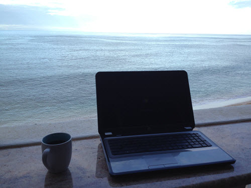 laptop on beach